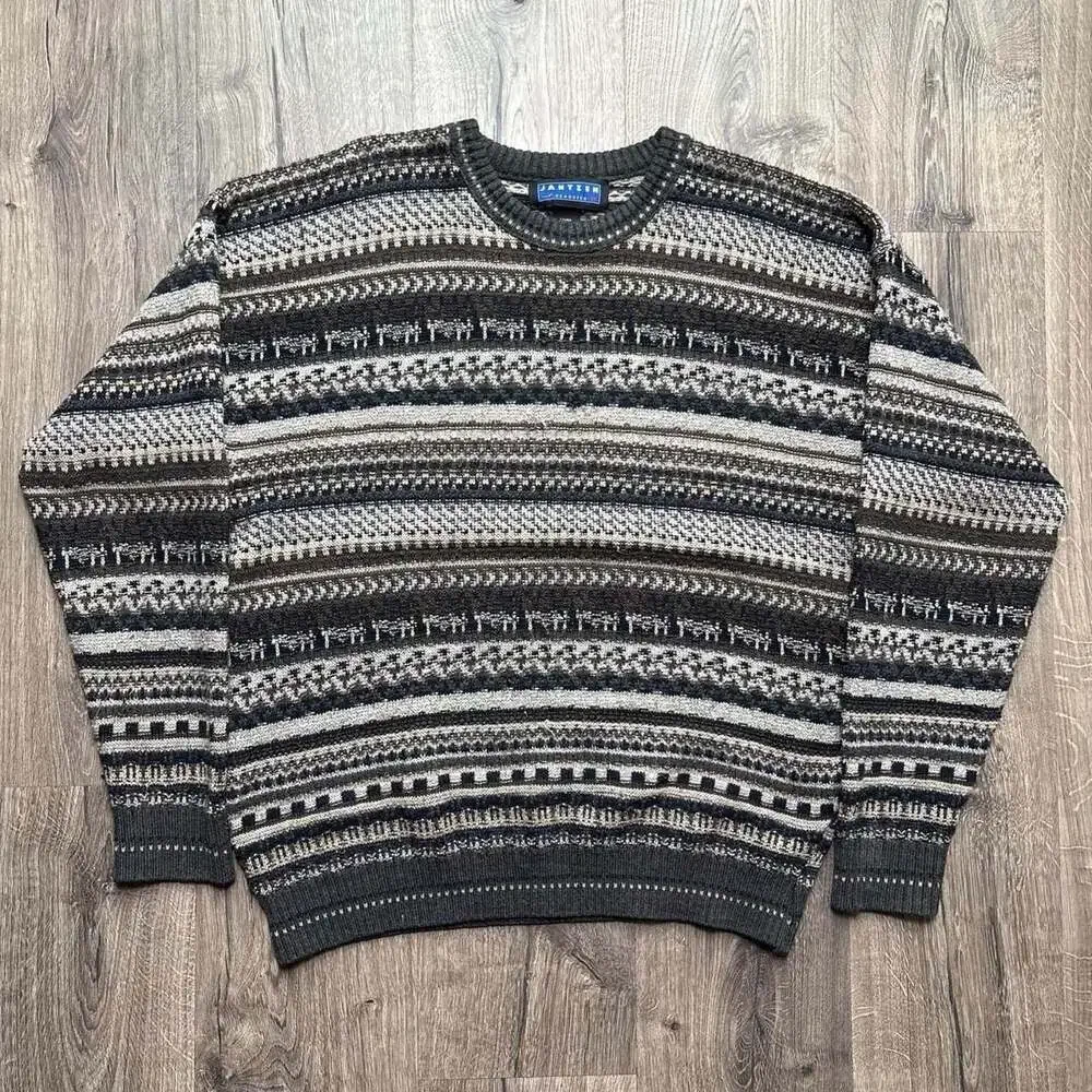 Vintage 90s Jantzen Classics Multi-Pattern Crewneck Sweater XL